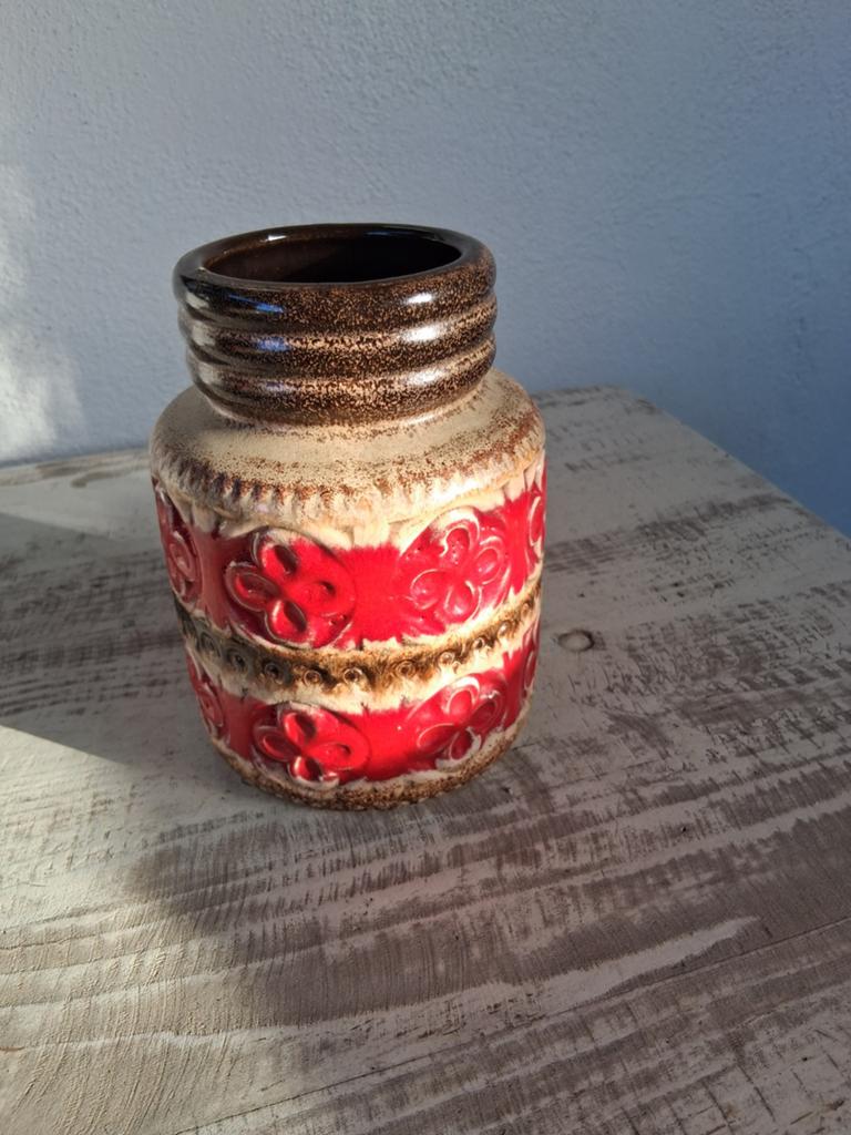 Vintage West Germany Fat Lava vaas, rood en bruin, Ophalen