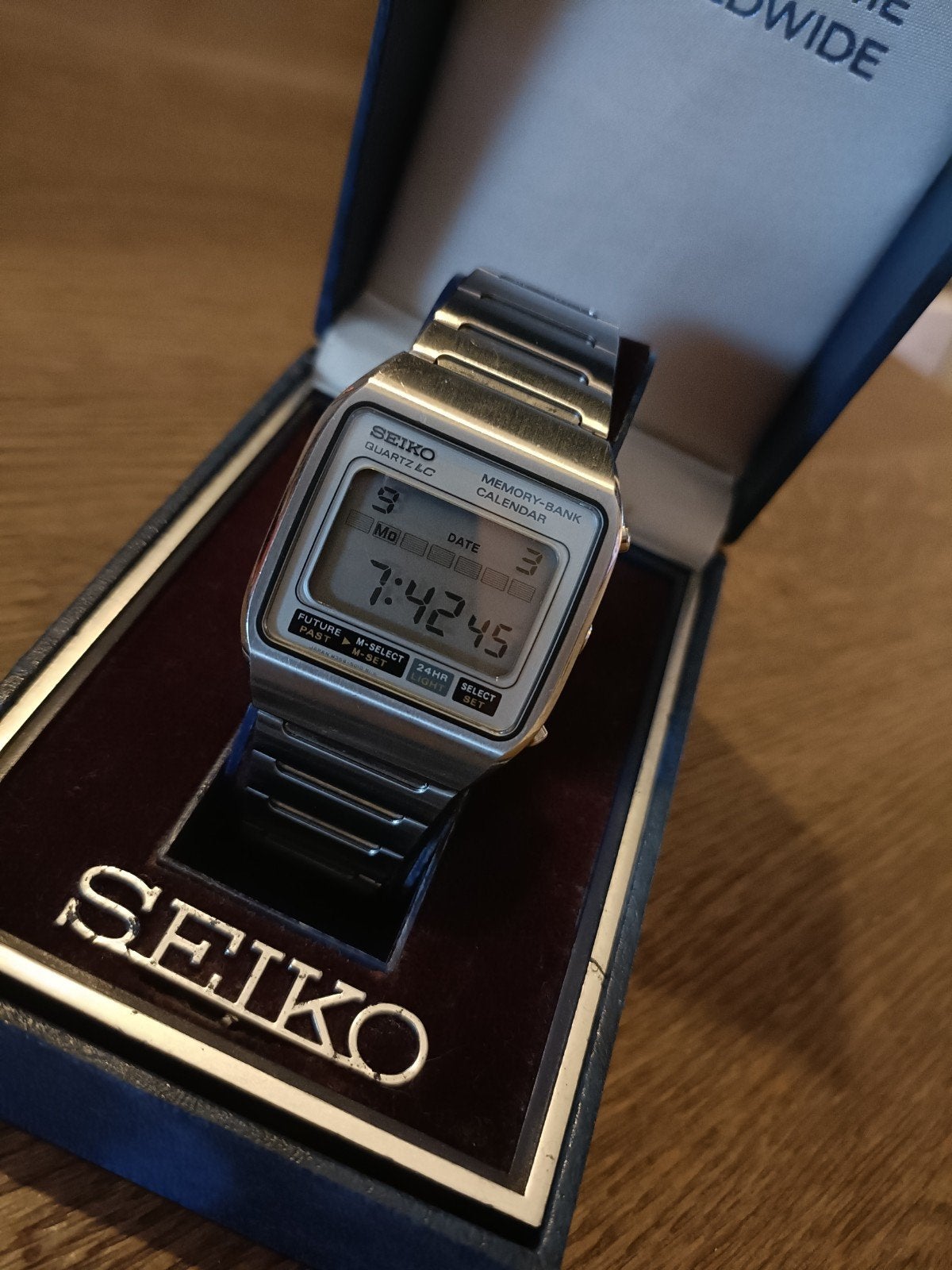 Vintage Seiko LCD Chronograaf Memory-Bank Calculator Zie Fo, Seiko, Gebruikt, Zwart, IOS