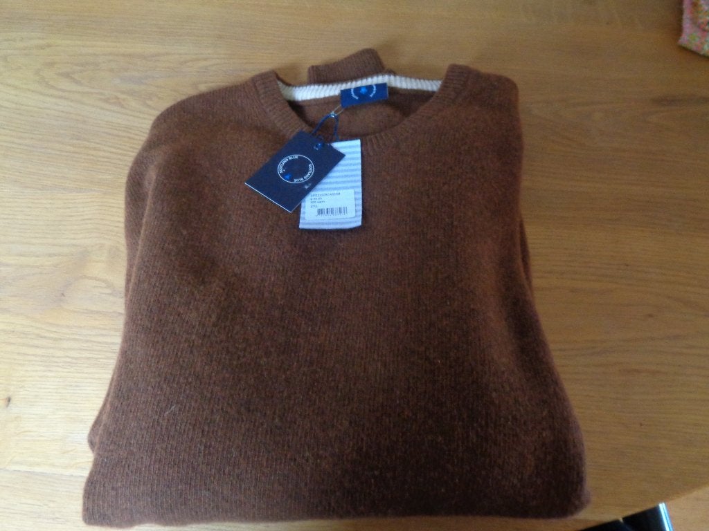 SCOTLAND BLUE 80% wollen trui:mt XL, XXL(zie info), Scotland blue, Bruin, Ophalen of Verzenden, Maat 56/58 (XL)