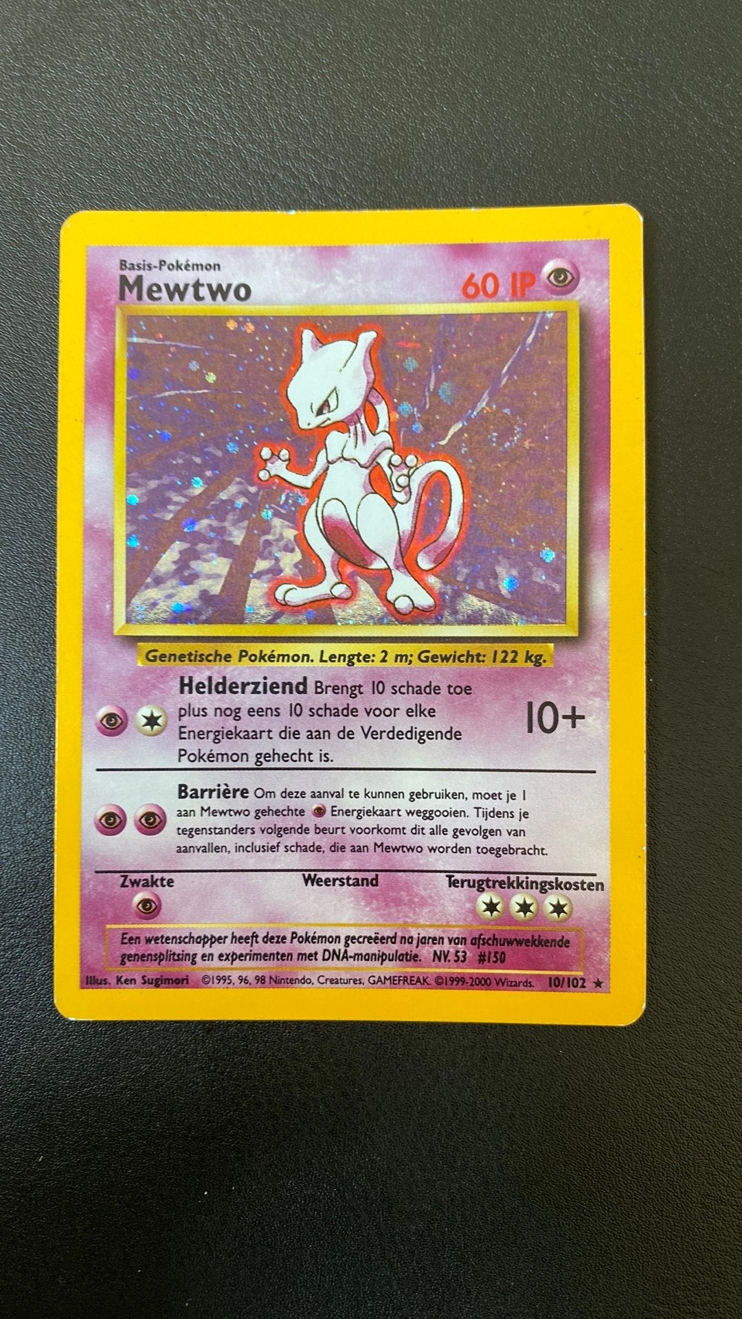 Pokemon mewtwo 10/102 base set holo nederlands, Ophalen of Verzenden, Gebruikt, Losse kaart