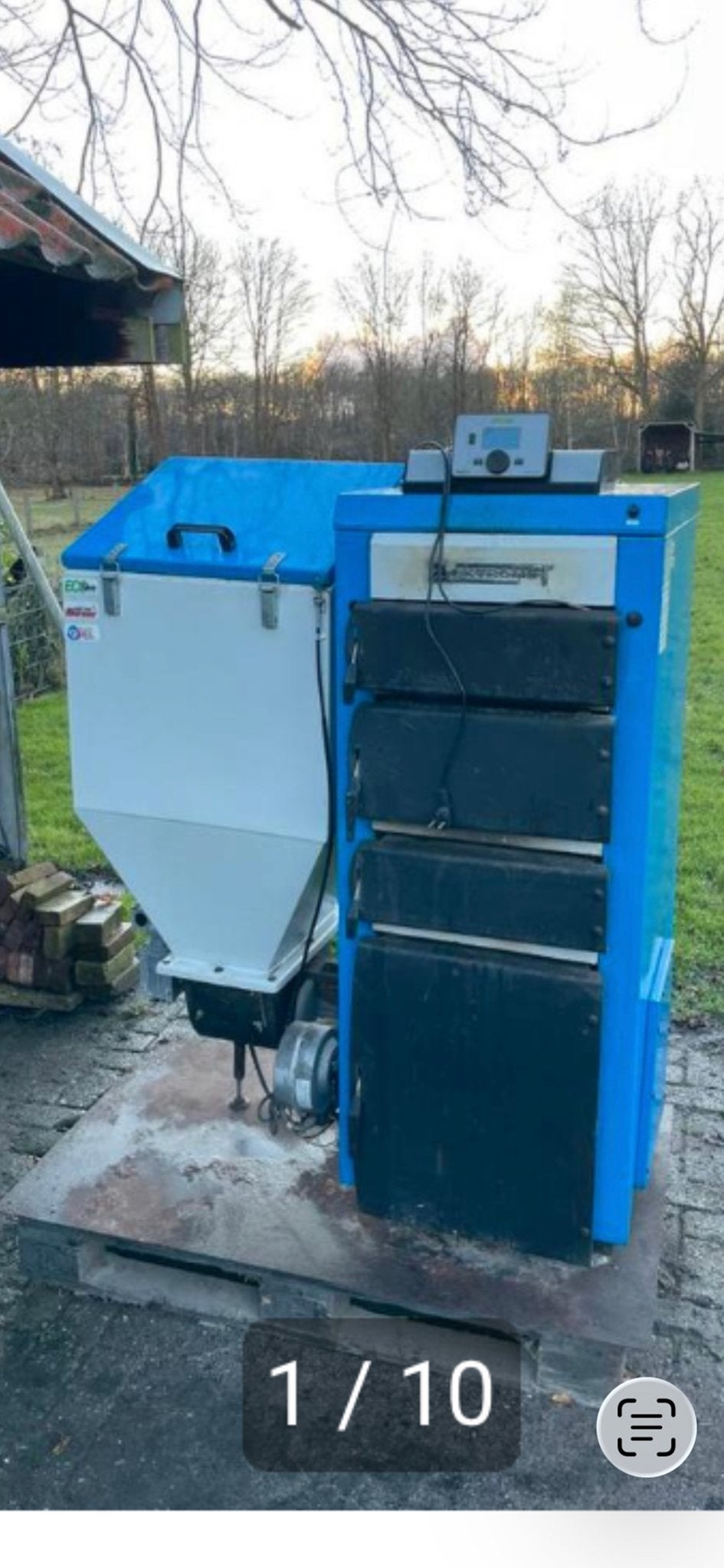Ecoflam Palletkachel met CV aansluiting, Ophalen, Gebruikt, Kachel, 60 tot 150 cm