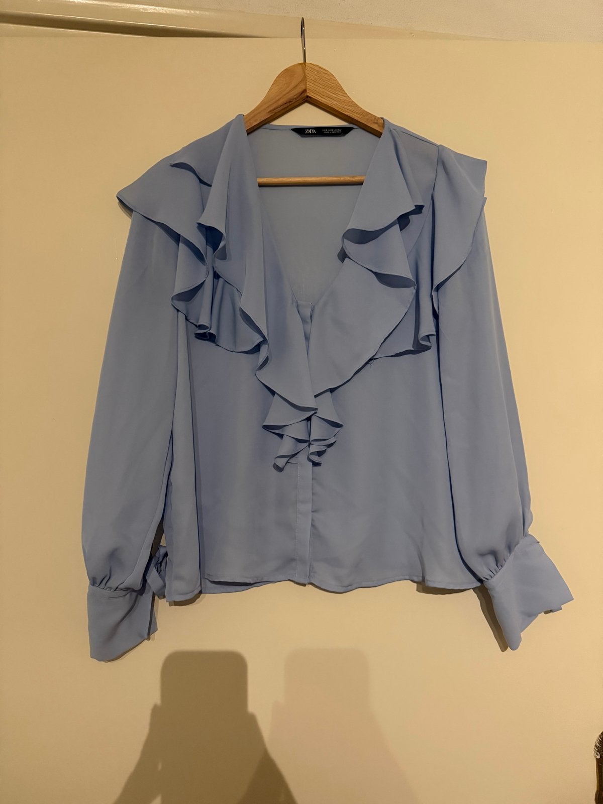 Zara blouse met ruches, maat S, Verzenden, Zo goed als nieuw, Maat 36 (S), Blauw