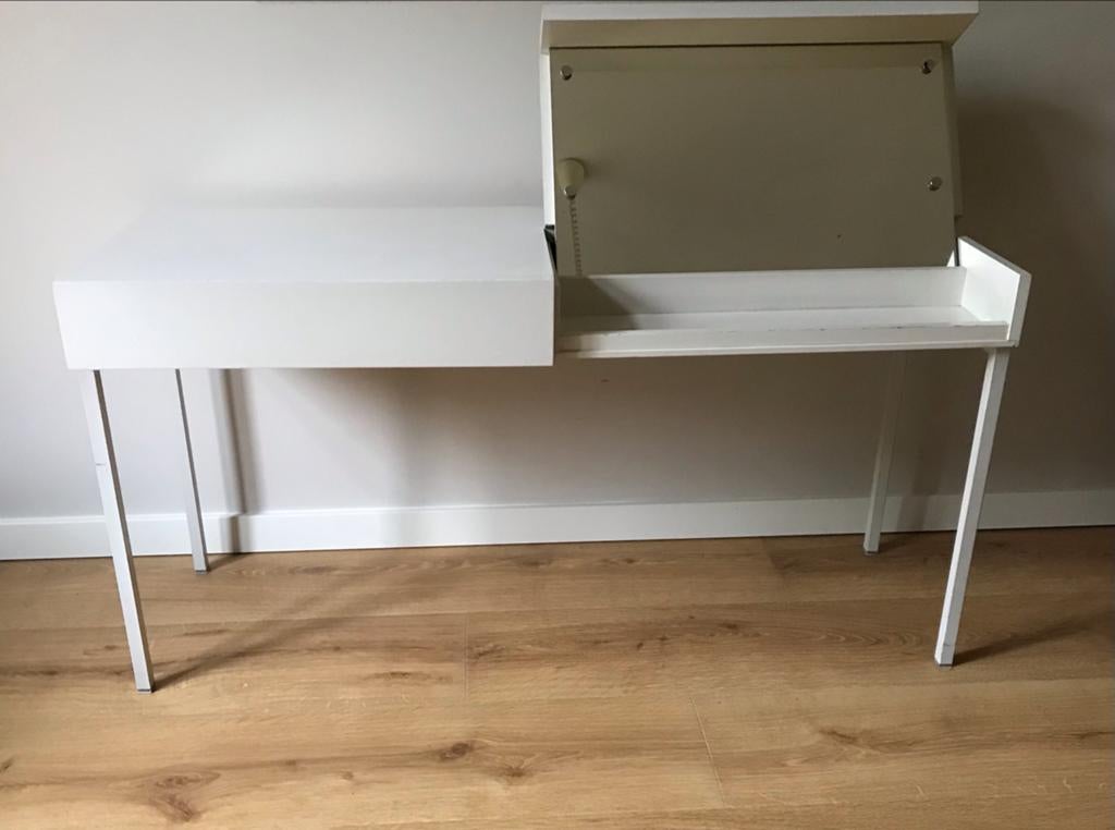 Vintage Interlübke kaptafel met lade en opbergruimte Wit, Ophalen, Overige materialen, Gebruikt, 100 tot 150 cm
