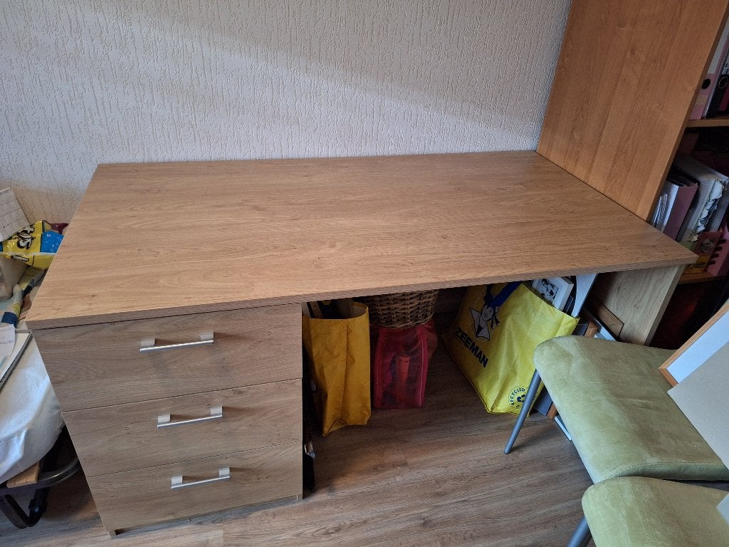 Mooi eiken bureau 150x80 zgan, Huis en Inrichting, Ophalen, 150 cm, Met lades, Zo goed als nieuw