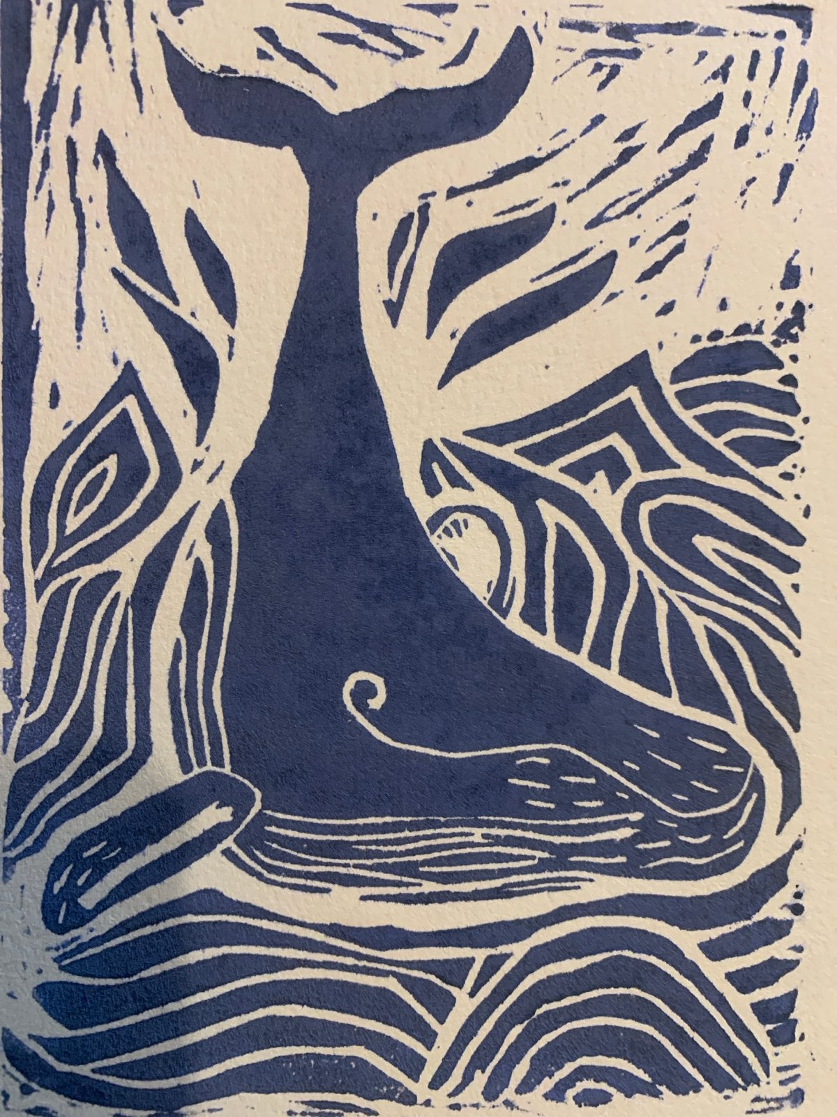 Originele linosnede 'The Tender Giant' - Walvis Kunst, Linosnede, Ophalen of Verzenden, Gelimiteerde oplage, Dieren en Natuur