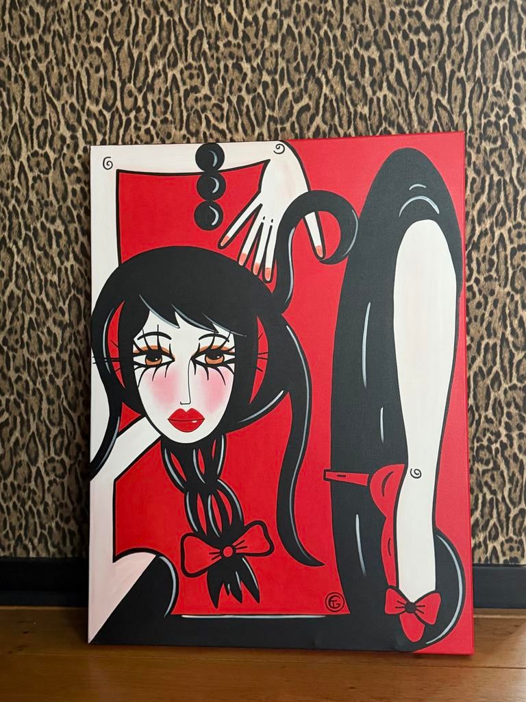 Acrylverf schilderij "Met de handen in het haar", Ophalen of Verzenden