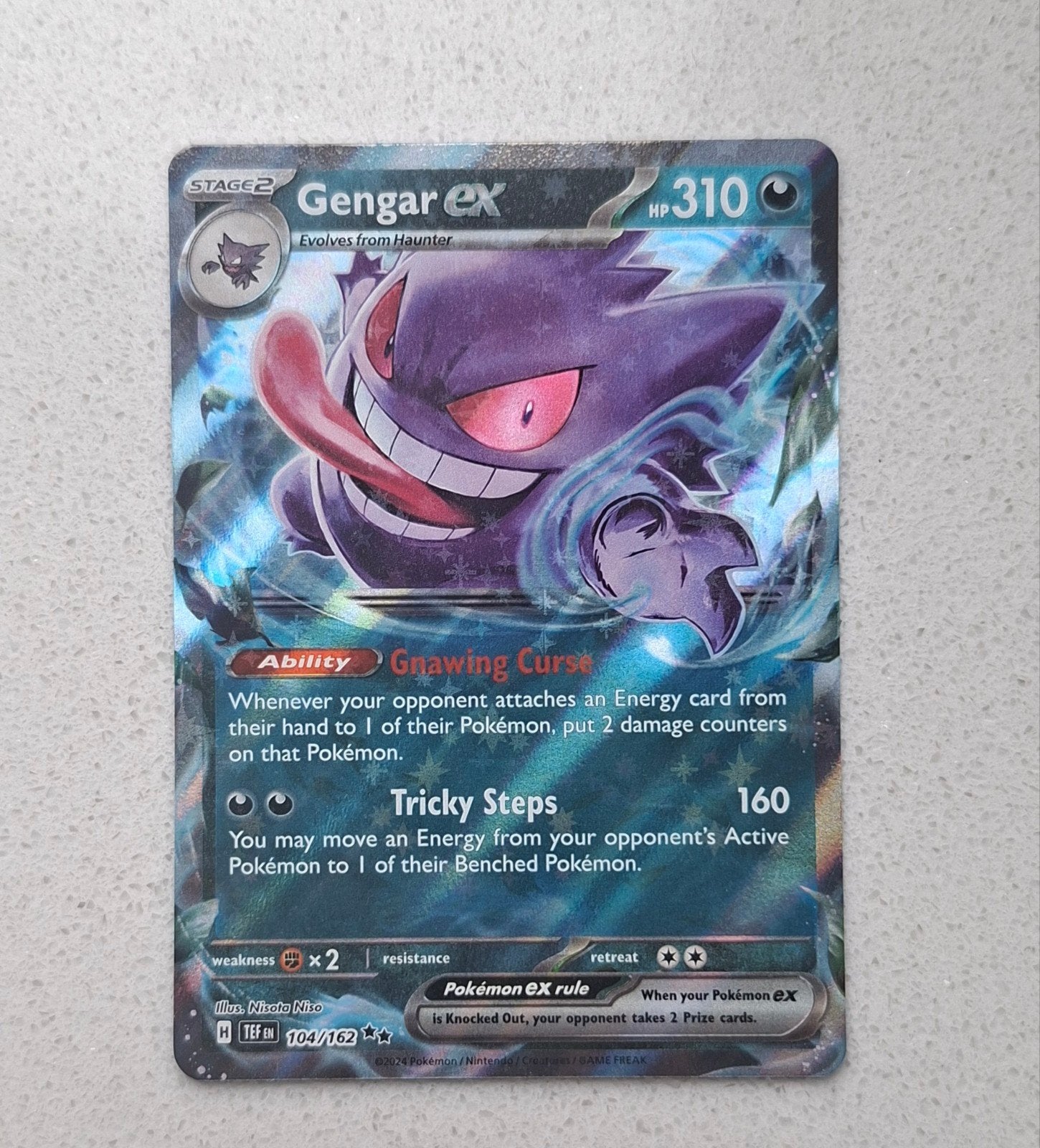 Gengar ex 104/162 Pokémon kaart, Ophalen of Verzenden, Zo goed als nieuw, Losse kaart