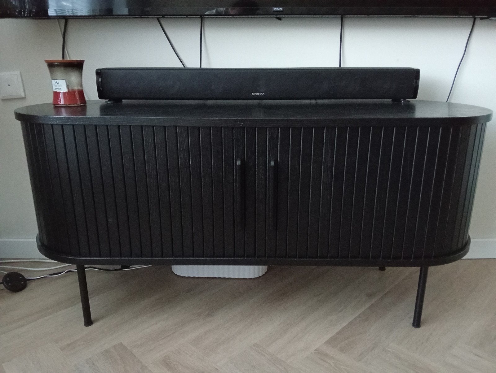 Stijlvol zwart tv-meubel, 120 cm breed, Ophalen, Gebruikt, 100 tot 150 cm, Minder dan 100 cm