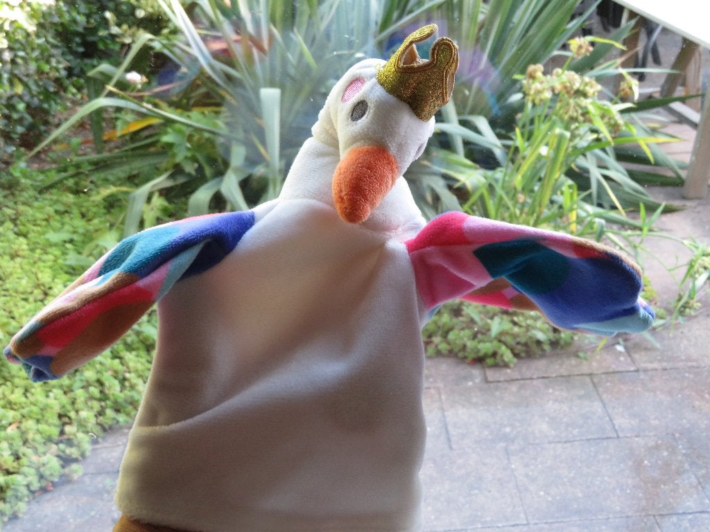 Handpop Zwaan zwaantje van Hema wit met gekleurde vleugels, Hema, Ophalen of Verzenden, Zo goed als nieuw, Wasbaar