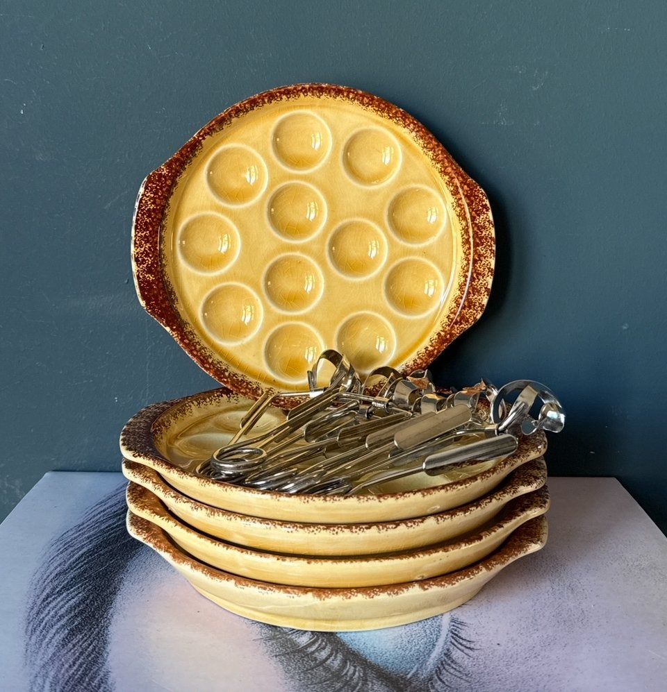 GIEN 10-delige escargot set borden en tangen, Huis en Inrichting, Keuken | Servies, Ophalen of Verzenden, Zo goed als nieuw, Overige stijlen