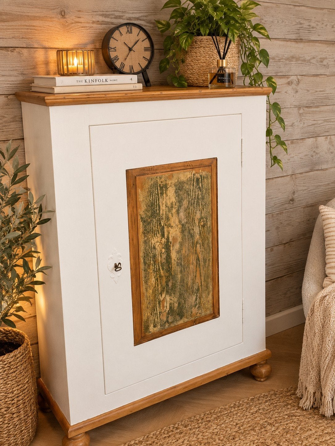 Unieke vintage kast met houten accenten, Antiek en Kunst, Ophalen