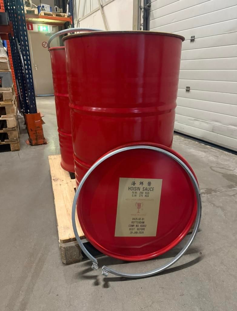 Rood ijzeren vat met deksel en klemband – 200 liter, Ophalen, Zo goed als nieuw, Vuurton