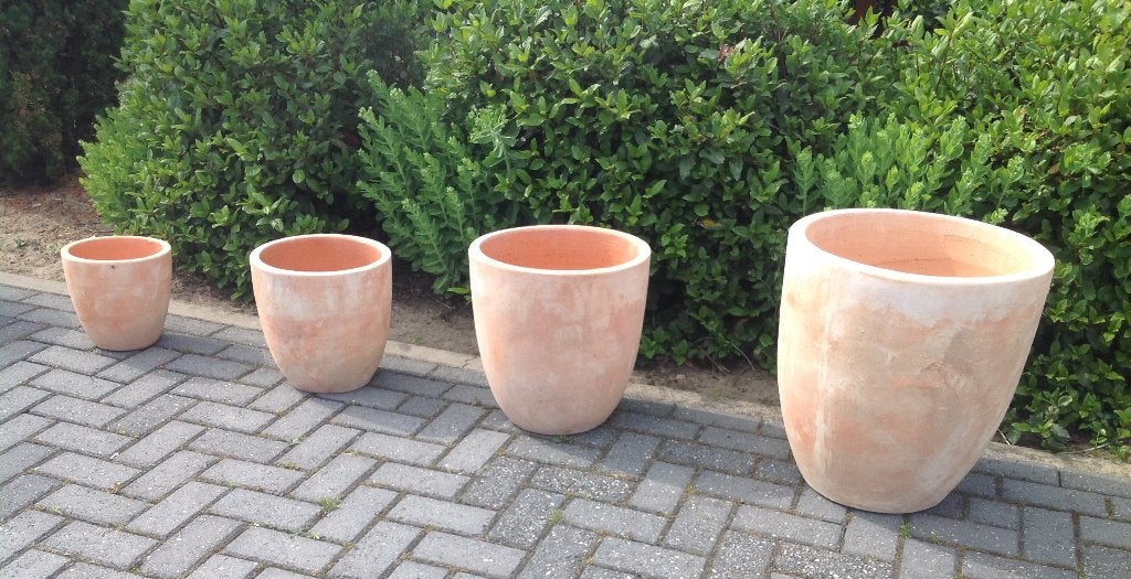 Hardgebakken terracotta potten vello in 4 maten old finsch., Ophalen, Overige materialen, Minder dan 60 cm, Rond