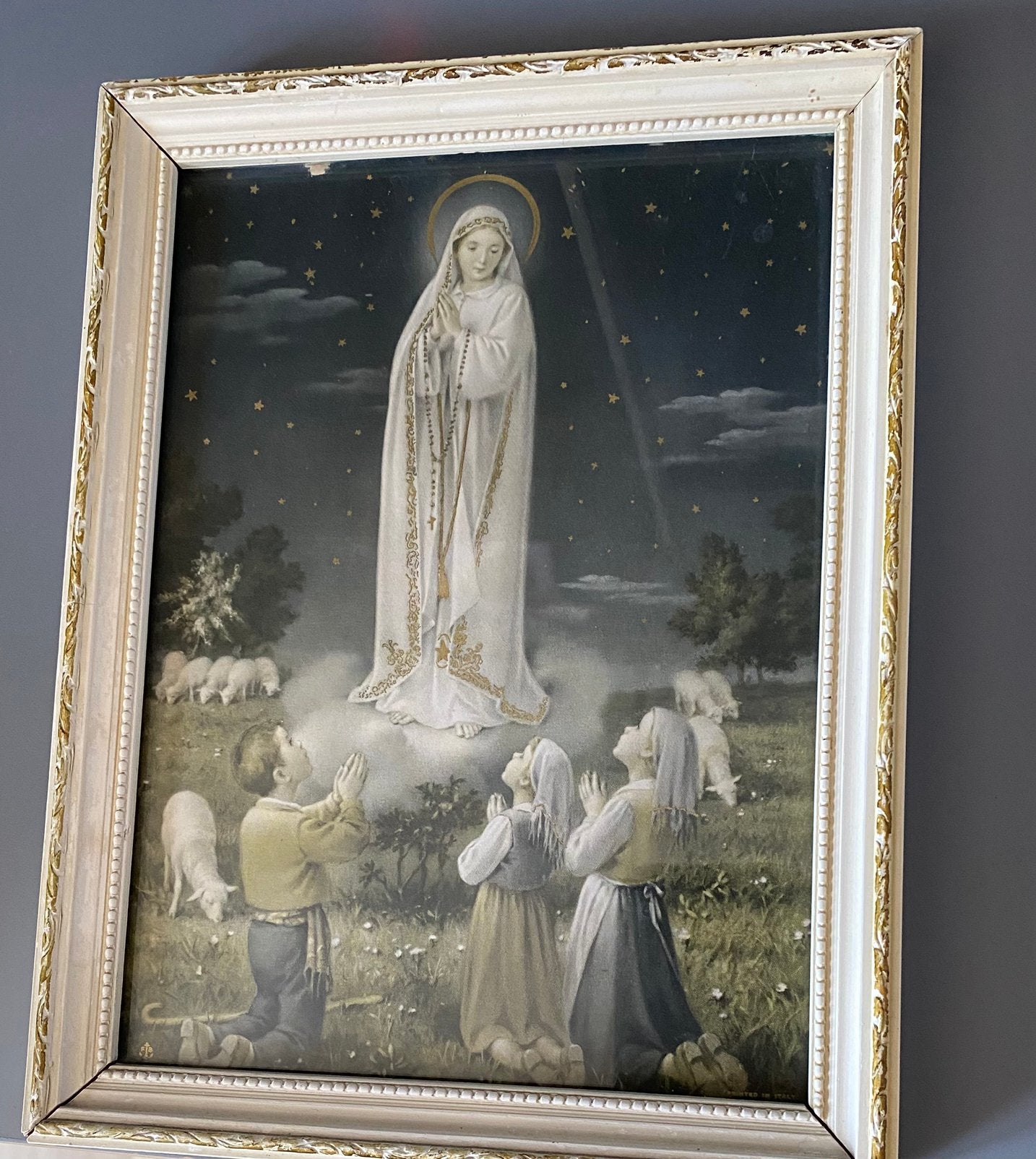 Vintage Onze Lieve Vrouw van Fatima print in lijst, Ophalen of Verzenden