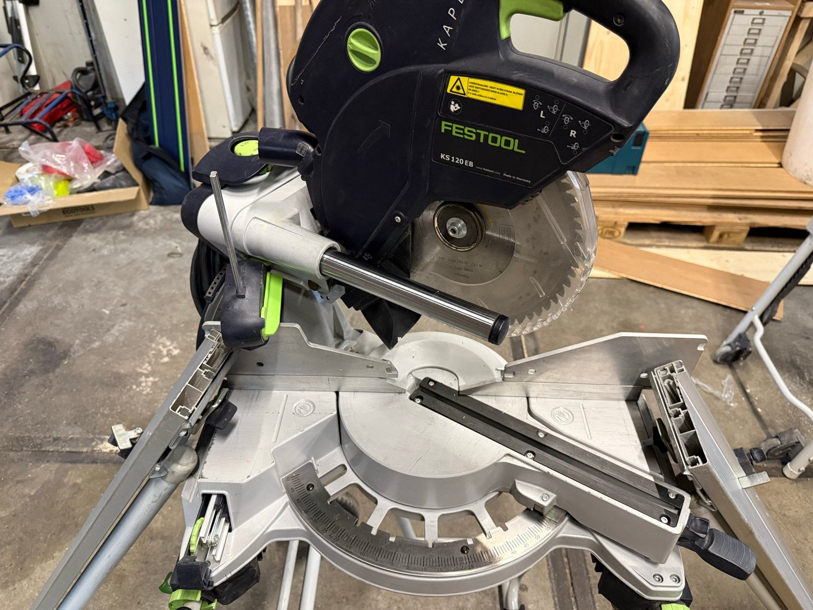 Festool Kapex 120 EB Afkortzaag met KA-GL-L en KA-UG-R, Doe-het-zelf en Verbouw, Gereedschap | Zaagmachines, Ophalen, Gebruikt
