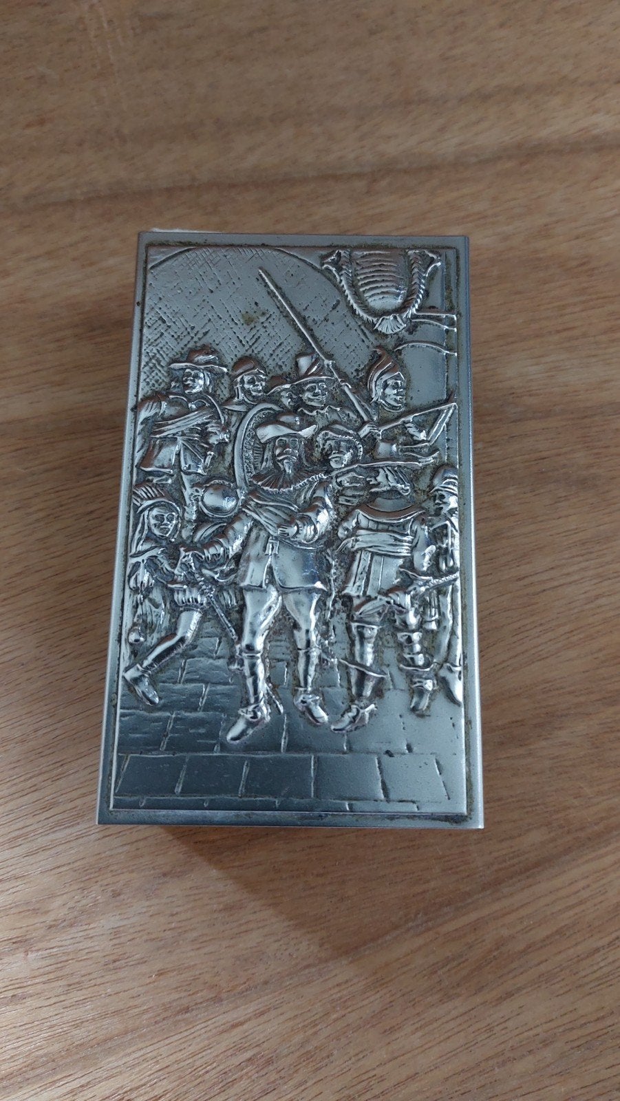 Te koop vintage zilverkleurig luciferdooshouder., Antiek en Kunst, Ophalen of Verzenden