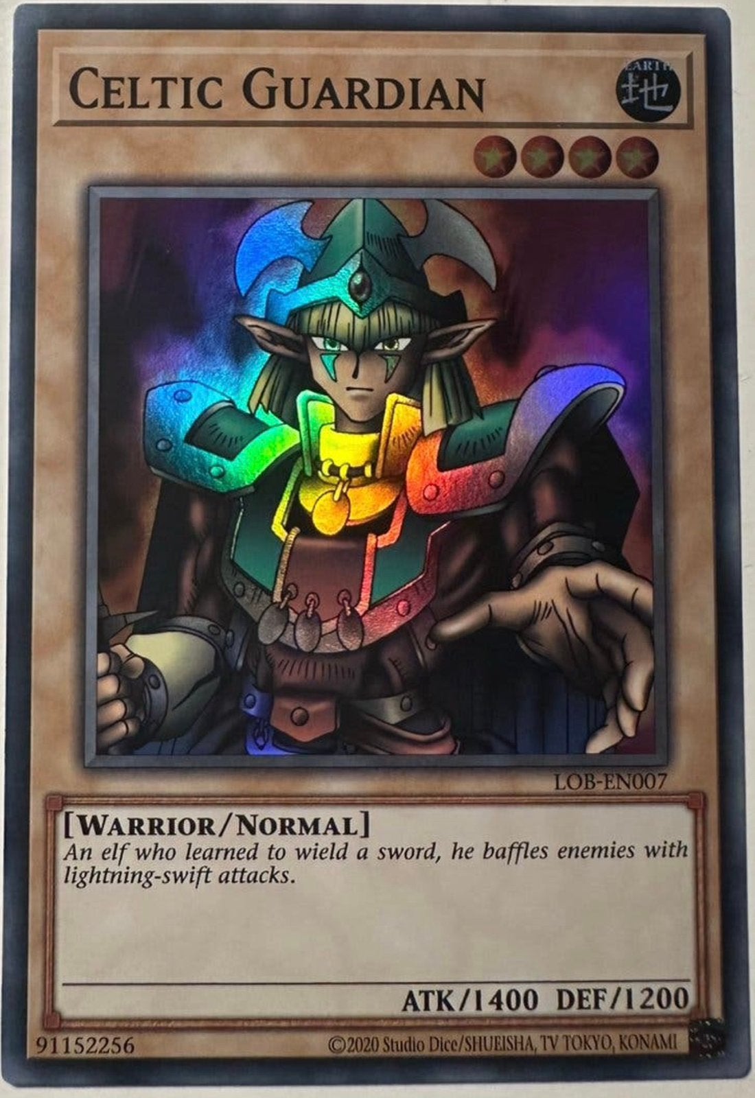 Yu-Gi-Oh! Celtic Guardian LOB Print !, Ophalen of Verzenden, Zo goed als nieuw, Losse kaart, Foil