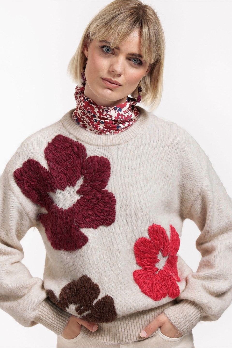 Studio anneloes nour flower pullover trui  L kit merlot/rood, Verzenden, Maat 42/44 (L), Zo goed als nieuw, X