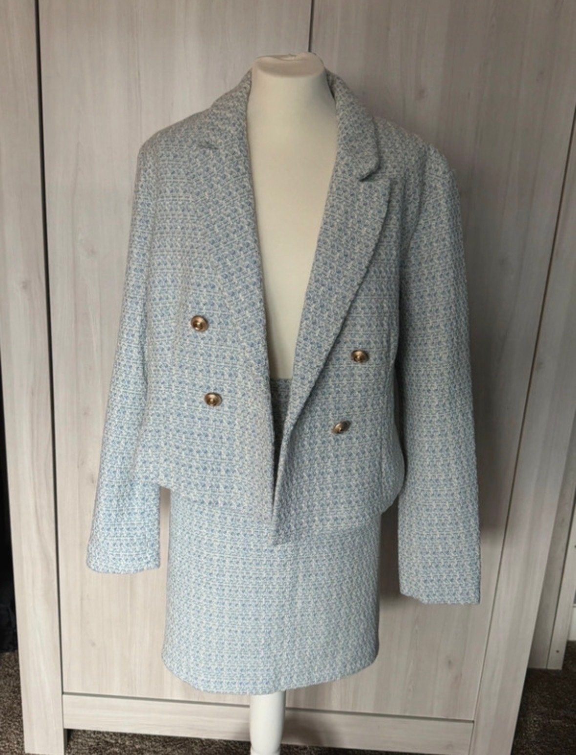 Bodyflirt blazer en rok set lichtblauw/wit maat 48, Meerkleurig, Maat 46/48 (XL) of groter, Ophalen of Verzenden, Zo goed als nieuw