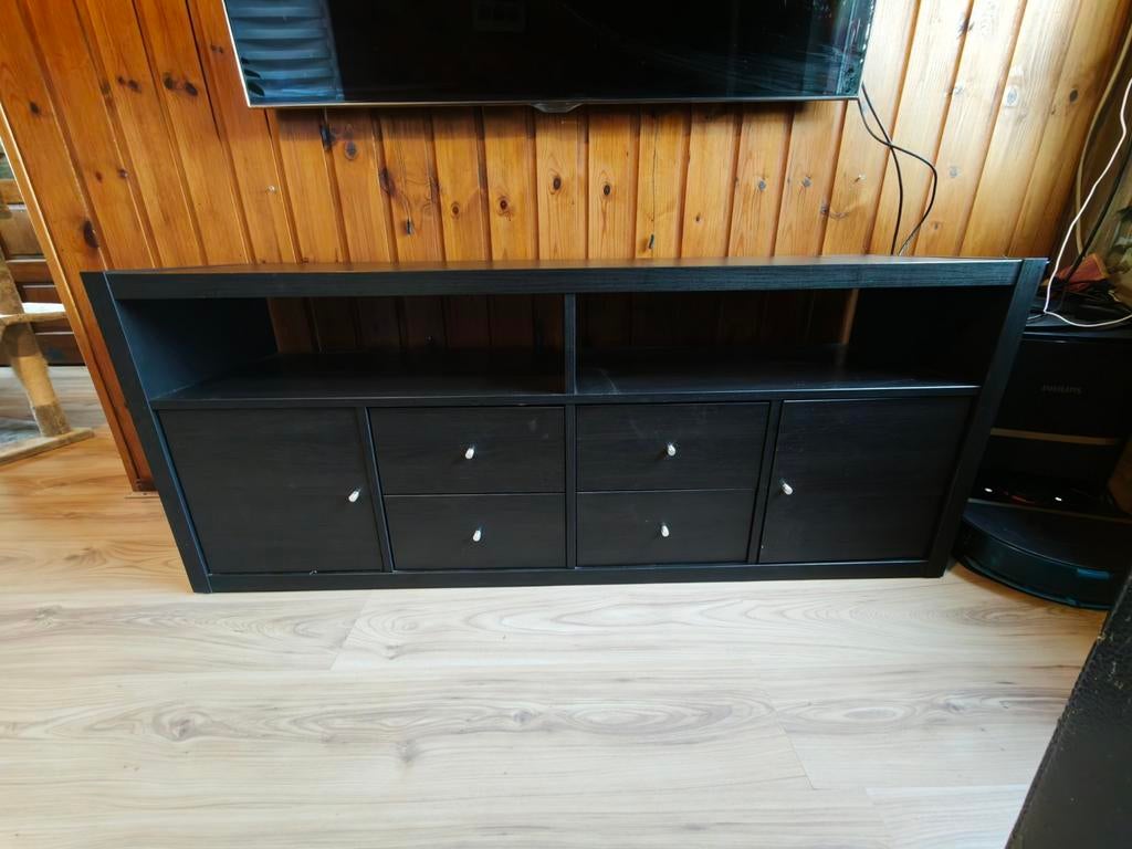 Ikea KALLAX TV-meubel - bruin met lades en deuren, Ophalen, Gebruikt, 100 tot 150 cm, Minder dan 100 cm