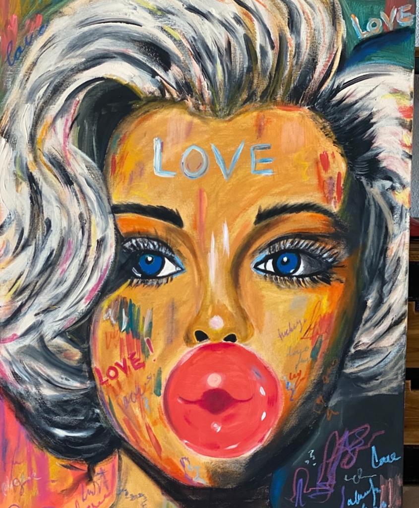 Pop Art Marilyn Monroe Schilderij - 'Love' Thema, Ophalen of Verzenden