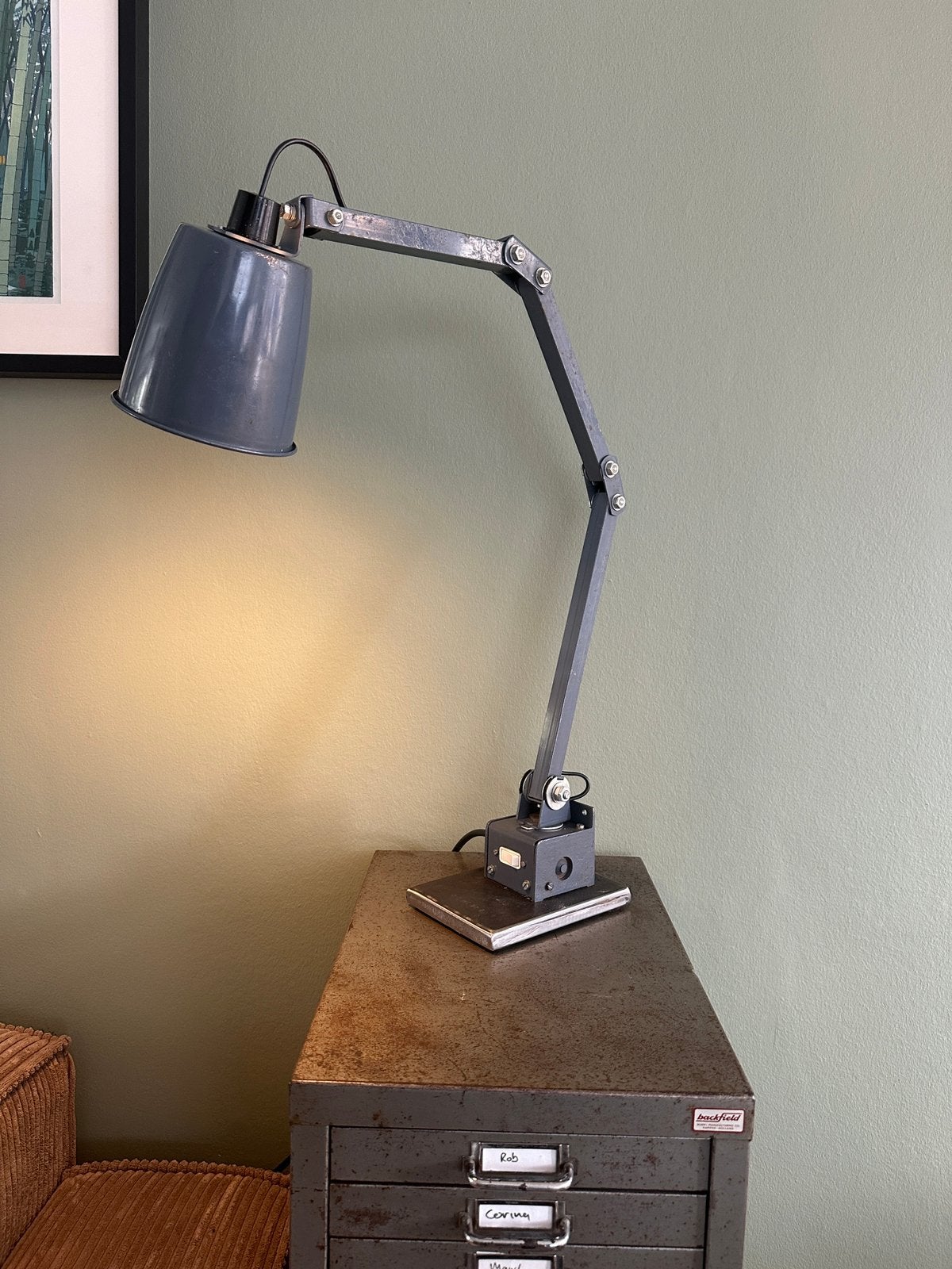 MEMLITE vintage Engelse fabriekslamp, Ophalen of Verzenden, Gebruikt, Metaal, Vintage