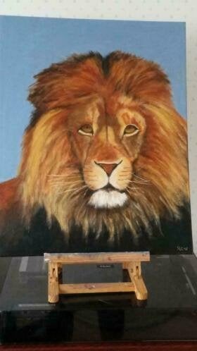 Een mooie handgeschilderd schilderij van een leeuw, Ophalen, Minder dan 50 cm, Nieuw, Schilderij