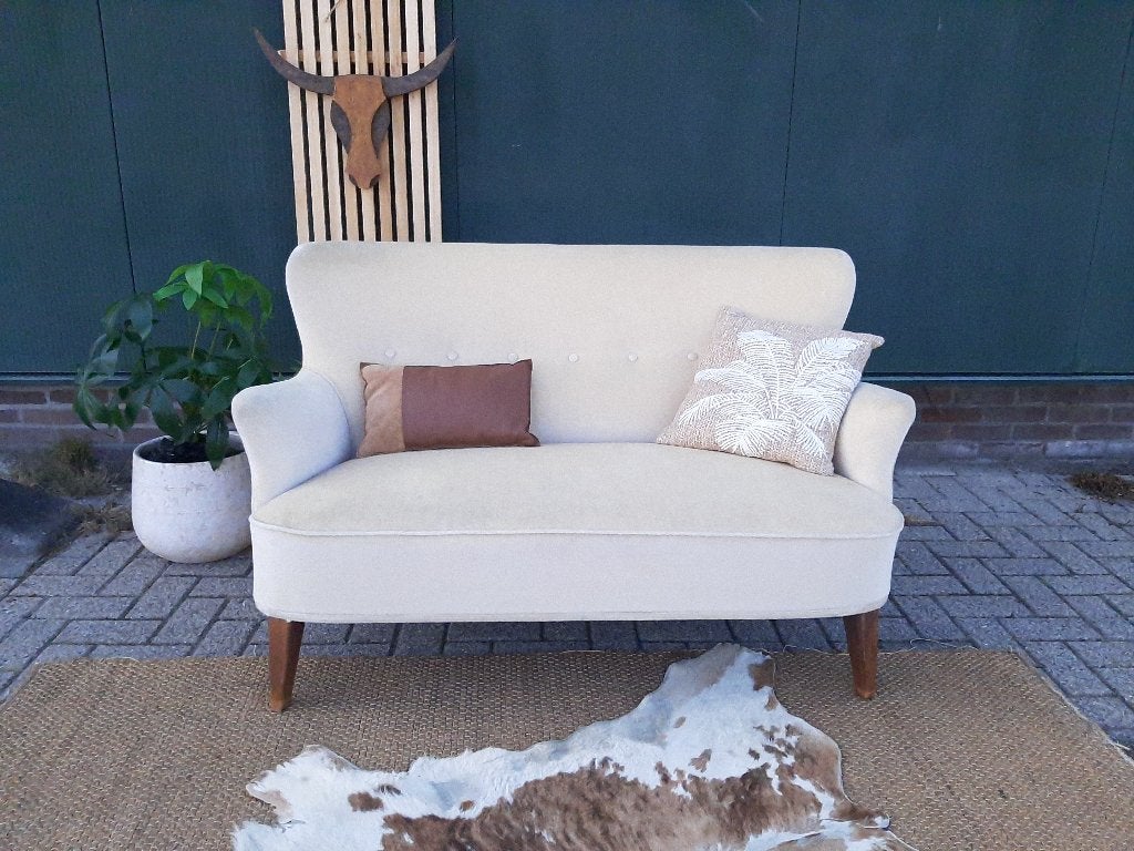 Vintage Theo Ruth Artifort Bank Jaren '50, Hout, Gebruikt, Minder dan 75 cm, Tweepersoons