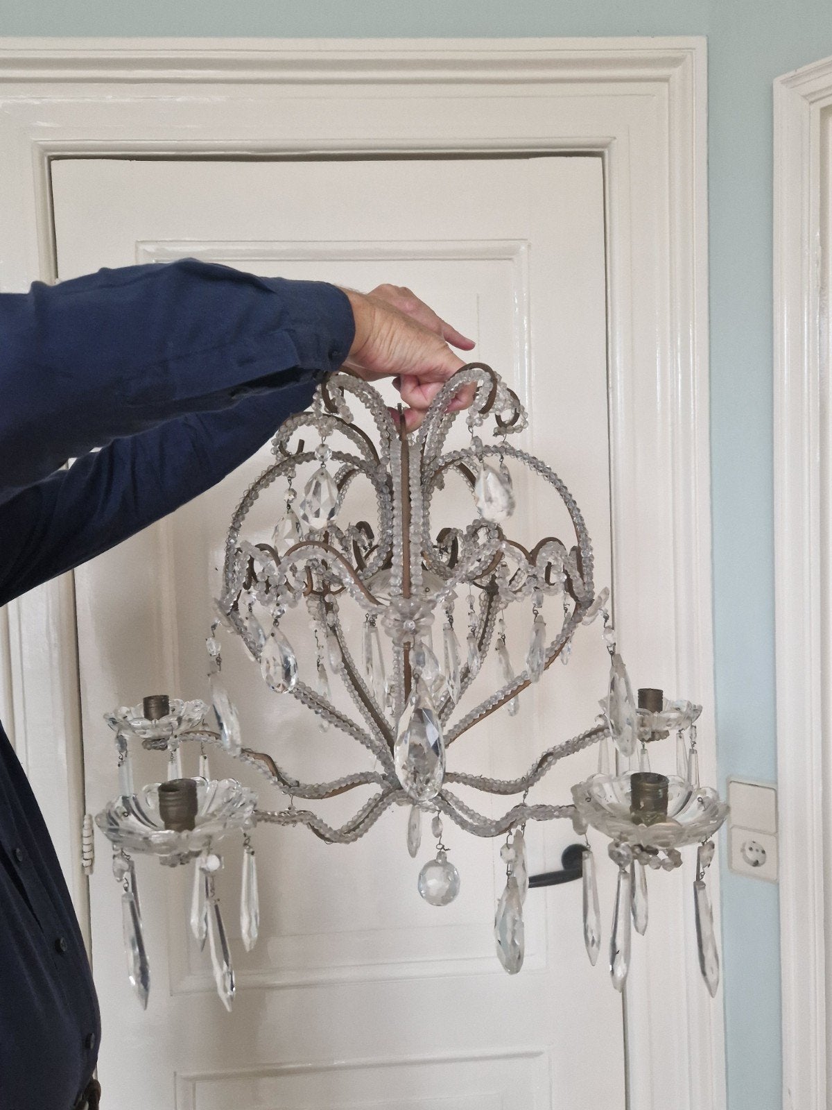 Antieke glazen kroonluchter (Venetiaans) met 5 armen, Antiek en Kunst, Antiek | Lampen, Ophalen