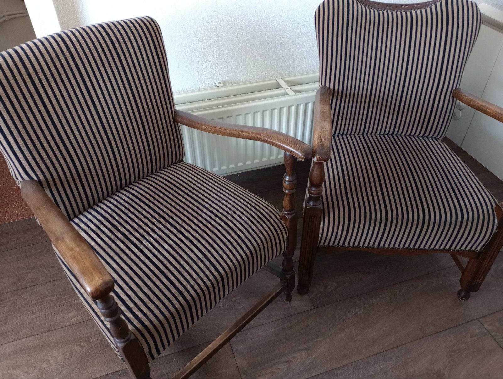 Set van 2 Vintage Fauteuils met Streepmotief, Antiek en Kunst, Antiek | Meubels | Stoelen en Banken, Ophalen