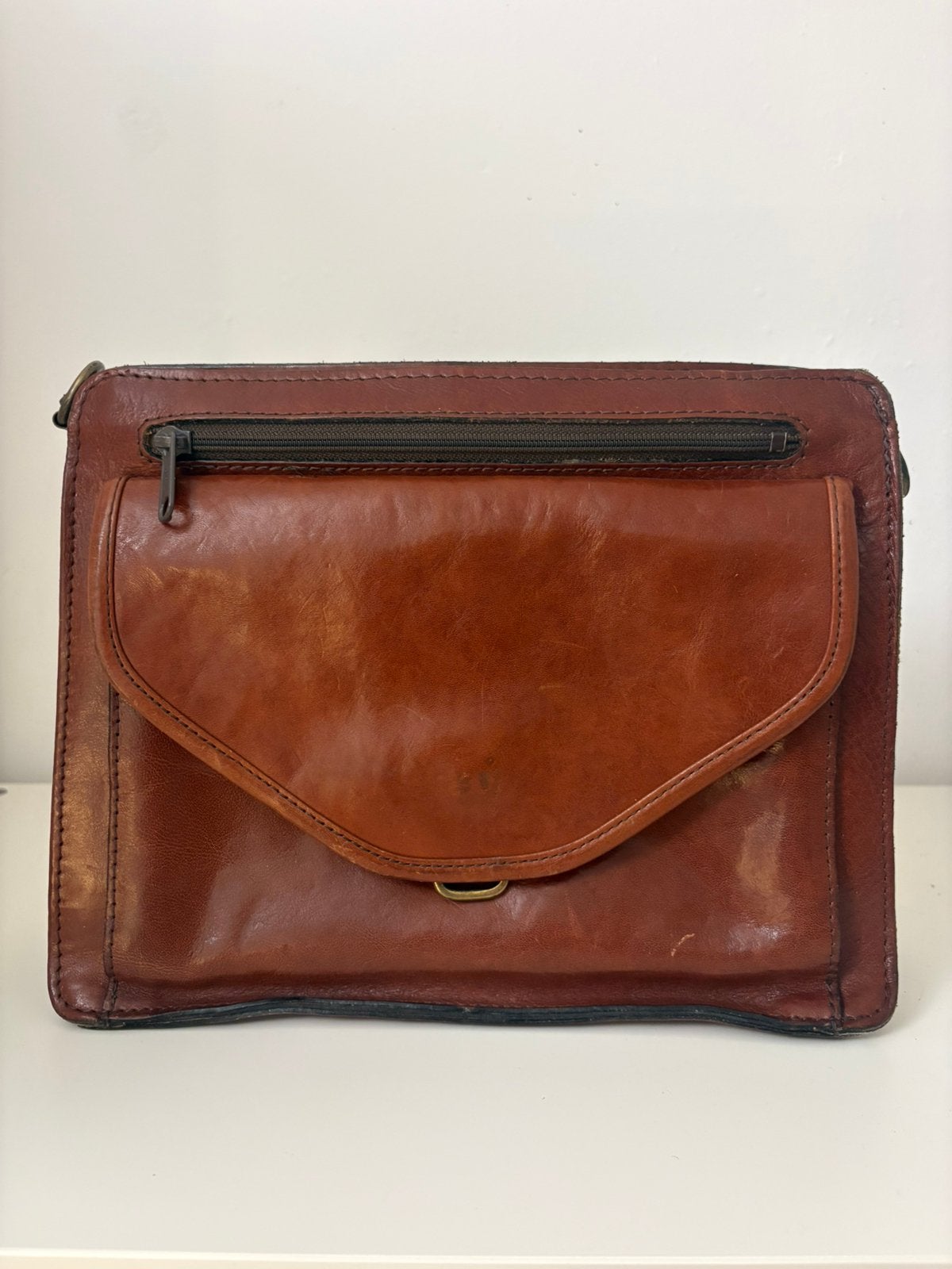 Prachtige leren schoudertas van My Lady (Cognac/Bruin), Ophalen of Verzenden, Gebruikt, Bruin, Schoudertasje