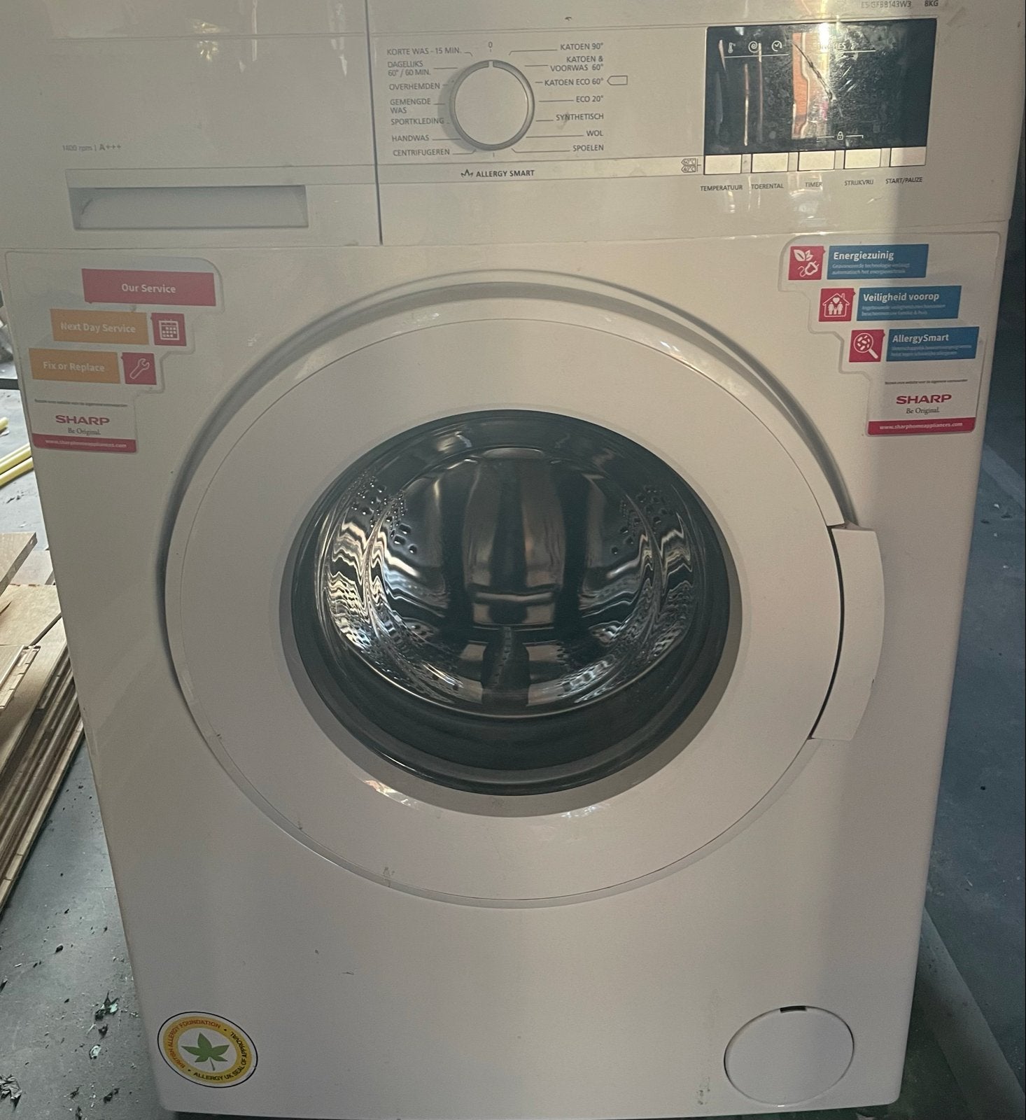 Sharp Wasmachine, Ophalen, Gebruikt, 85 tot 90 cm, 1200 tot 1600 toeren