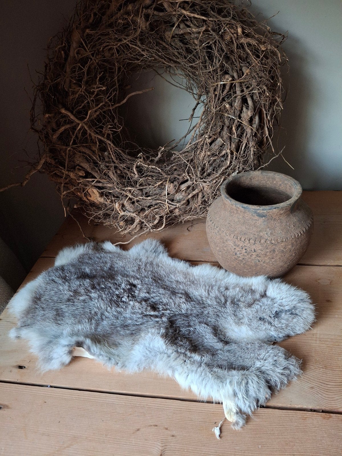 Konijnenvachtje grijs wit - decoratief en zacht, Ophalen of Verzenden, Gebruikt, Meerkleurig, Natuurlijk materiaal