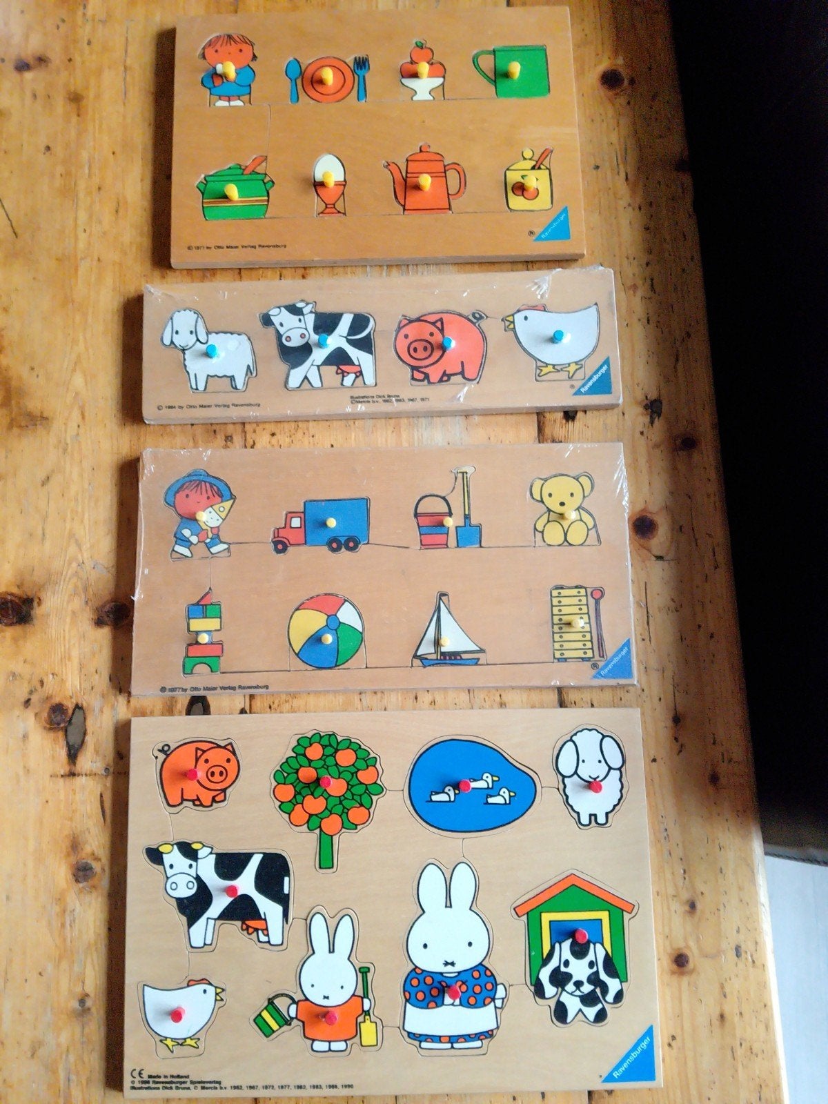 Vintage Ravensburger Houten Puzzels (4 stuks), 2 tot 4 jaar, Gebruikt, Ophalen of Verzenden, Van hout