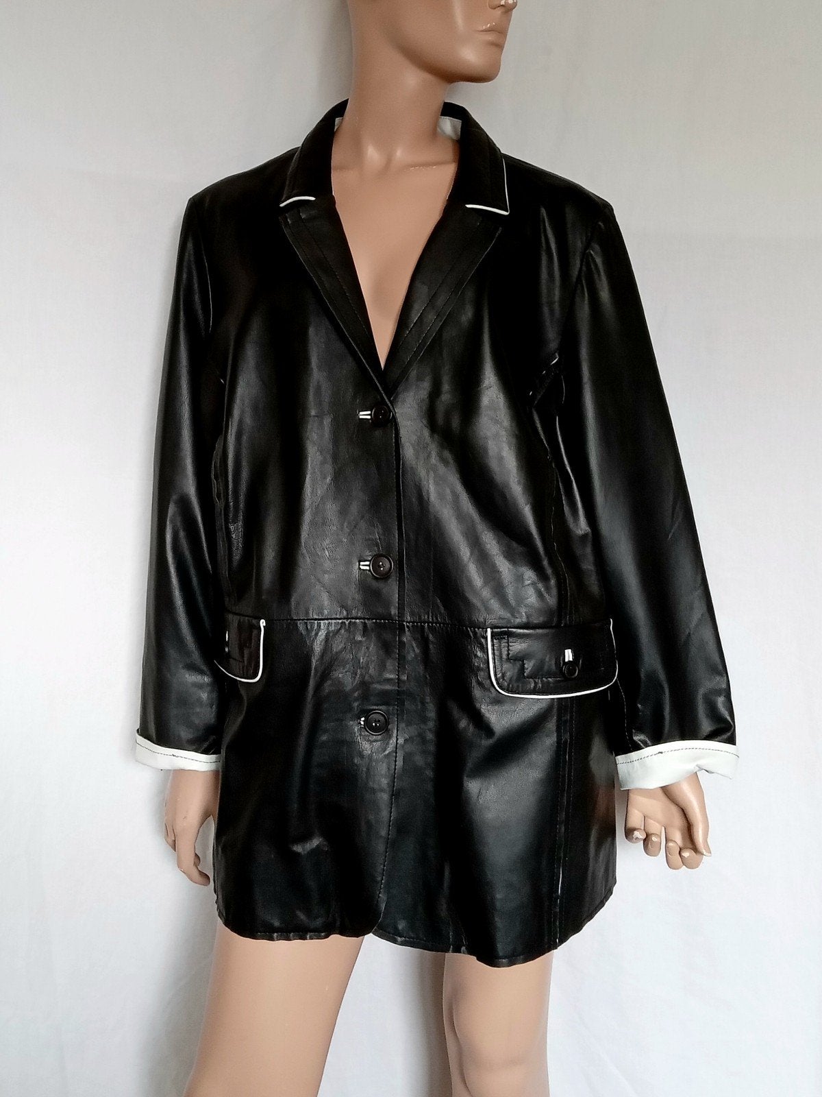 EMILIA LAY Leren Jas , Maat 46, Kleding | Dames, Ophalen of Verzenden, Zo goed als nieuw, Maat 46/48 (XL) of groter, Zwart
