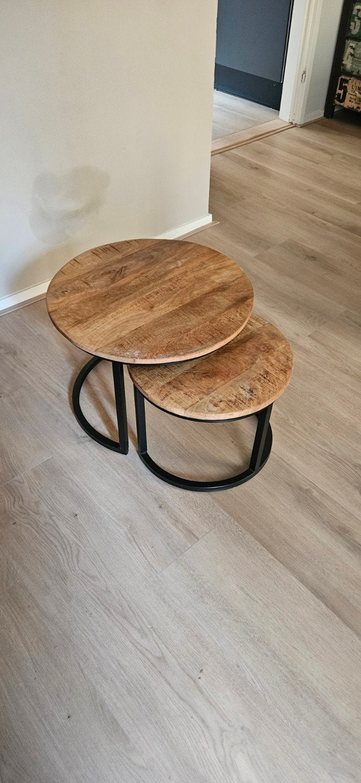 Salontafels set van 2, mangohout, Ophalen, Gebruikt, Rond, Overige houtsoorten