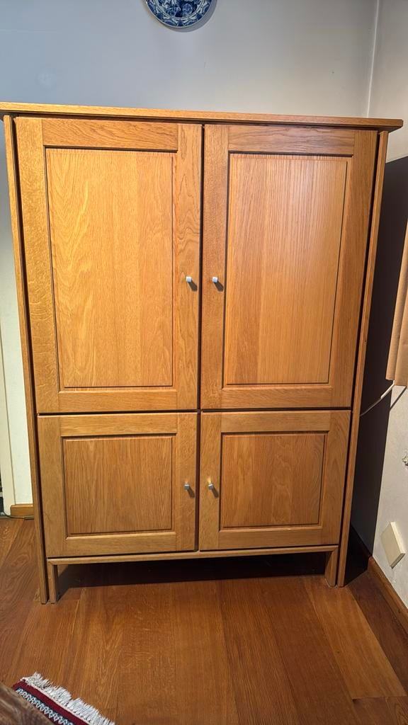 Mooie eikenhouten tv-kast met inschuifbare deuren, Ophalen, Gebruikt, 100 tot 150 cm, Eikenhout