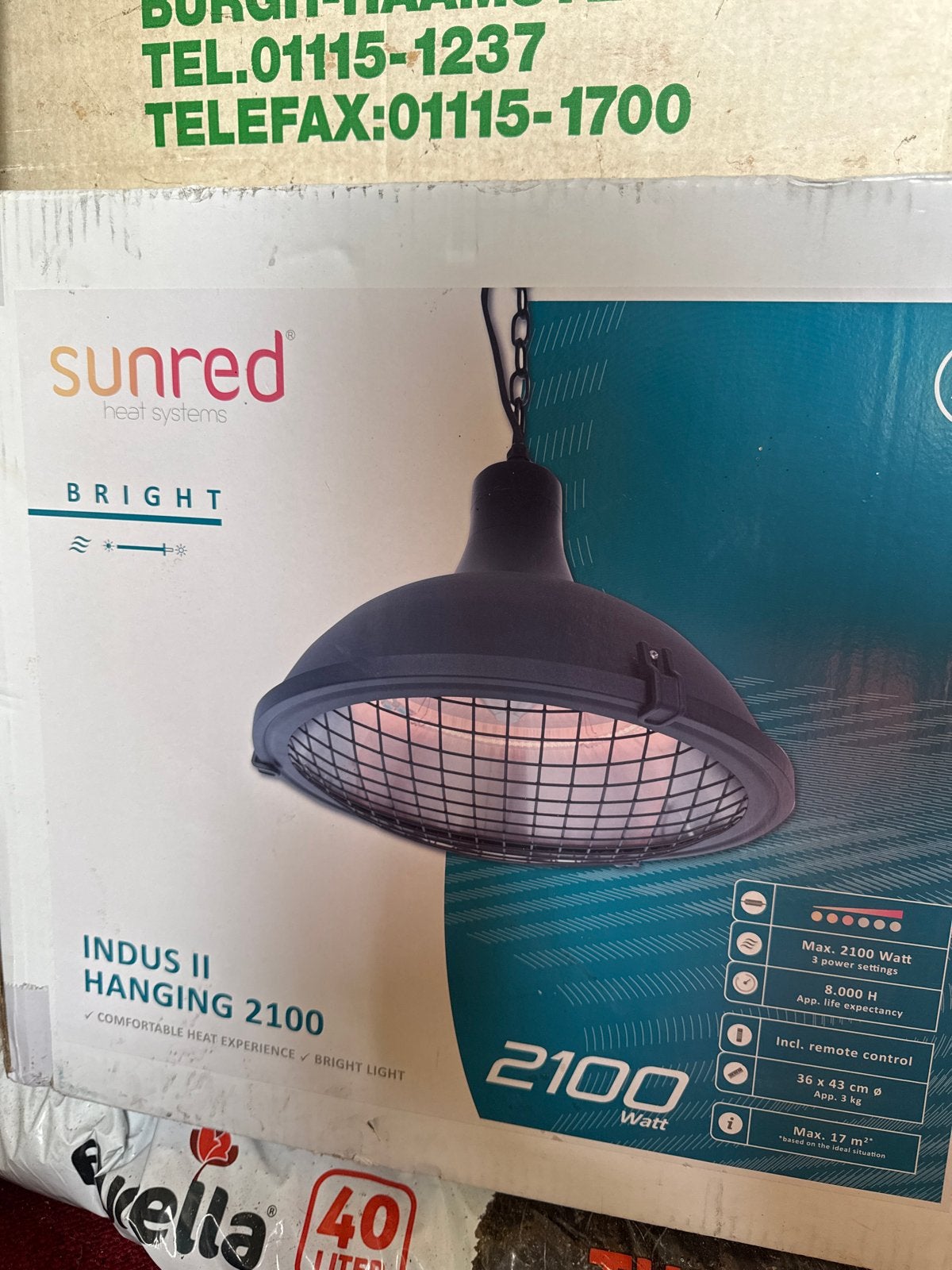 Sunred Indus II Hanging 2100W Terrasverwarmer Nieuw, Ophalen, Nieuw, Elektrisch, Plafond