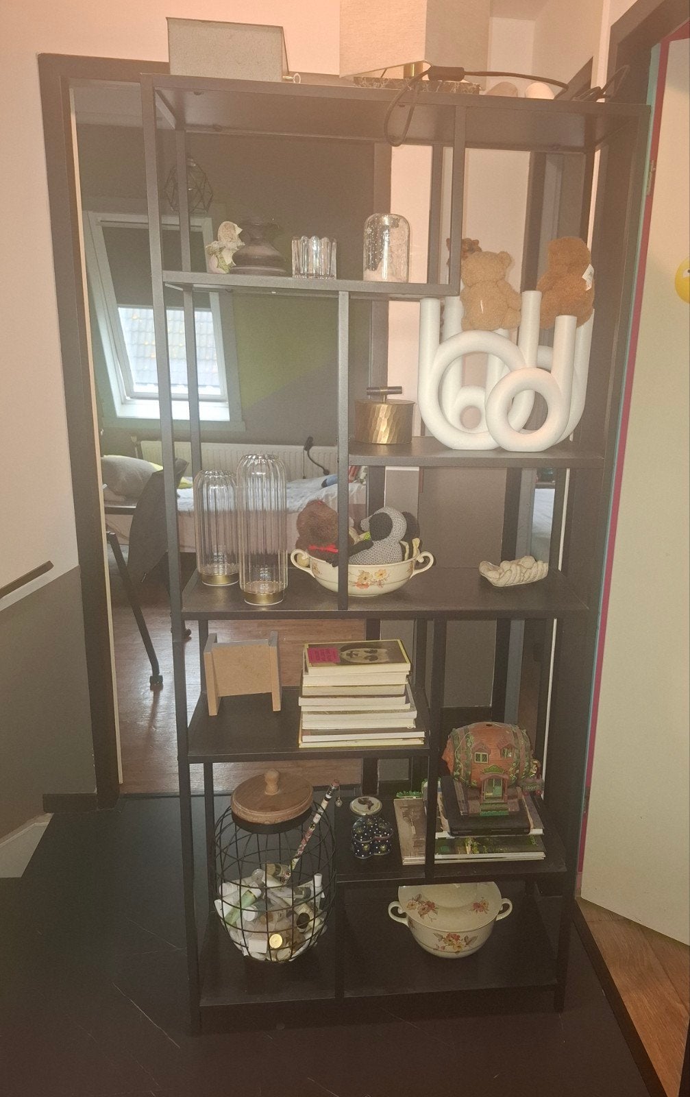 Zwarte vakkenkast, boekenkast,  roomdivider, Huis en Inrichting, Met plank(en), 50 tot 100 cm, Zo goed als nieuw, 150 tot 200 cm