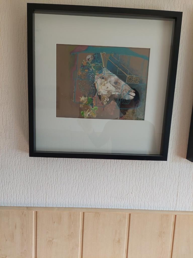 Twee kunstwerken Lenneke Mulder, ingelijst, 52x52 cm, Ophalen