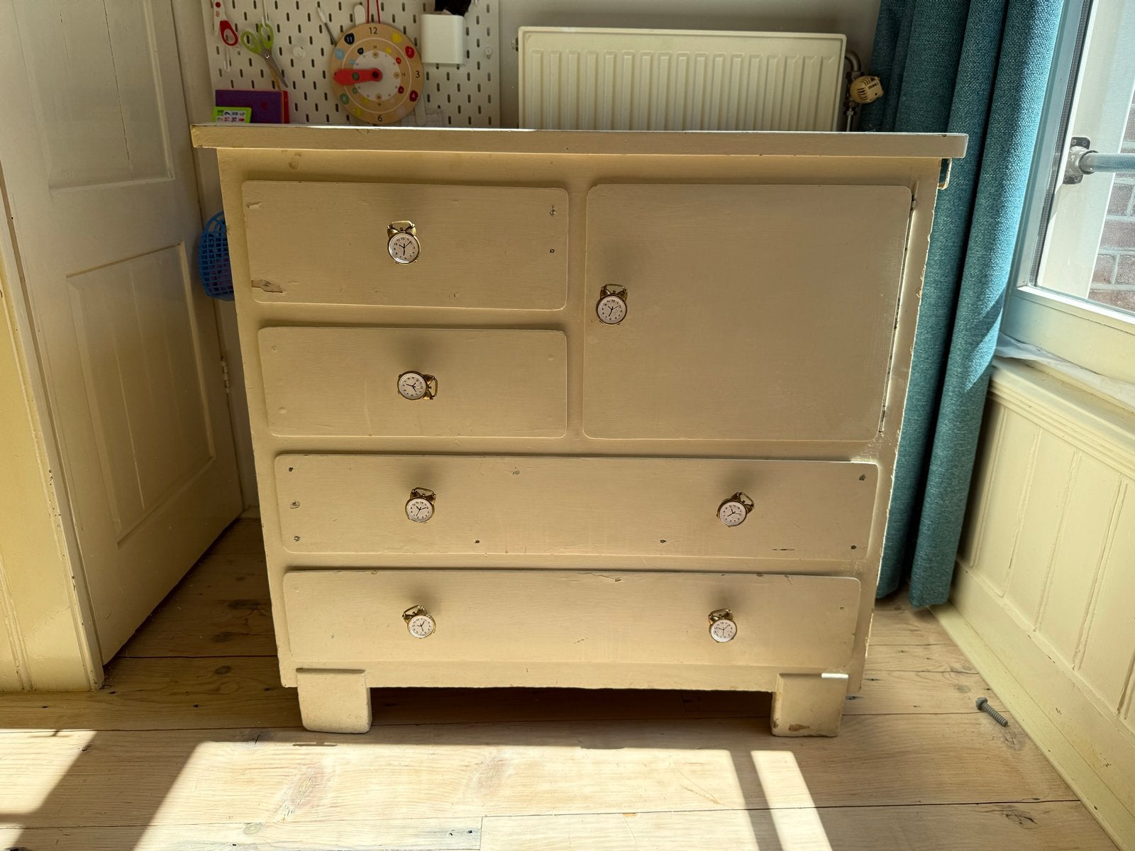 Vintage ladekast met deurtje - Crème, Antiek en Kunst, Antiek | Meubels | Kasten, Ophalen