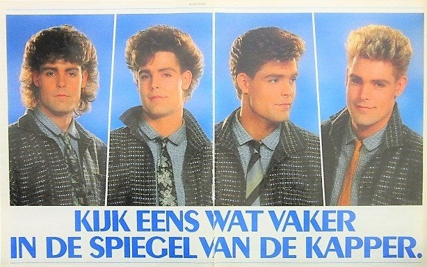70+ vintage advertenties haarproducten 35-81 kapper haar, Verzamelen, Ophalen of Verzenden, Gebruikt, Reclamebord