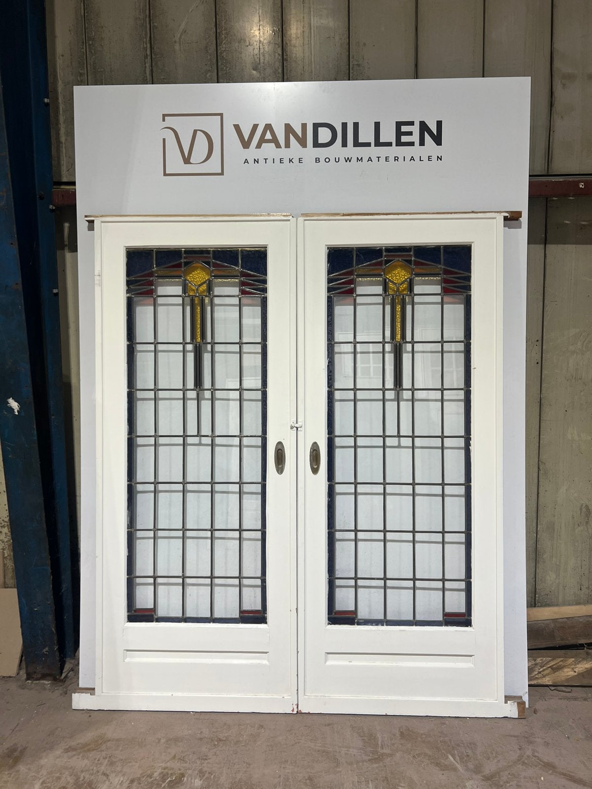 Antieke ensuite schuifdeuren glas in lood 213.5x178, Doe-het-zelf en Verbouw, Deuren en Horren, 120 cm of meer, Binnendeur, Ophalen of Verzenden