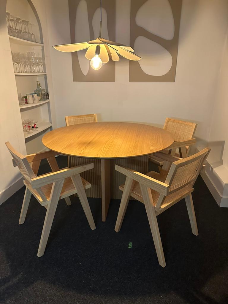 Japandi ronde eettafel + 4 stoelen | Scandinavische stijl, Huis en Inrichting, Tafels | Eettafels, Ophalen, Gebruikt, Rond, Overige materialen