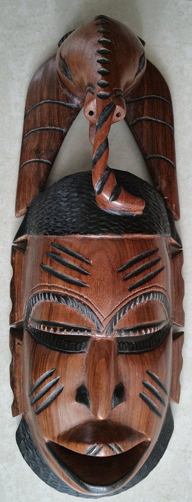 Uit hout gesneden maskers uit Gambia West-Afrika, Verzamelen, Ophalen of Verzenden, Zo goed als nieuw, Mens