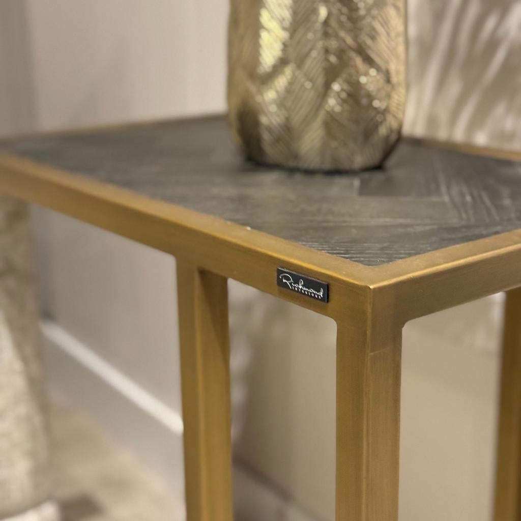 Richmond sale sofatafel herringbone brass, Ophalen, Zo goed als nieuw, 25 tot 50 cm, Rechthoekig