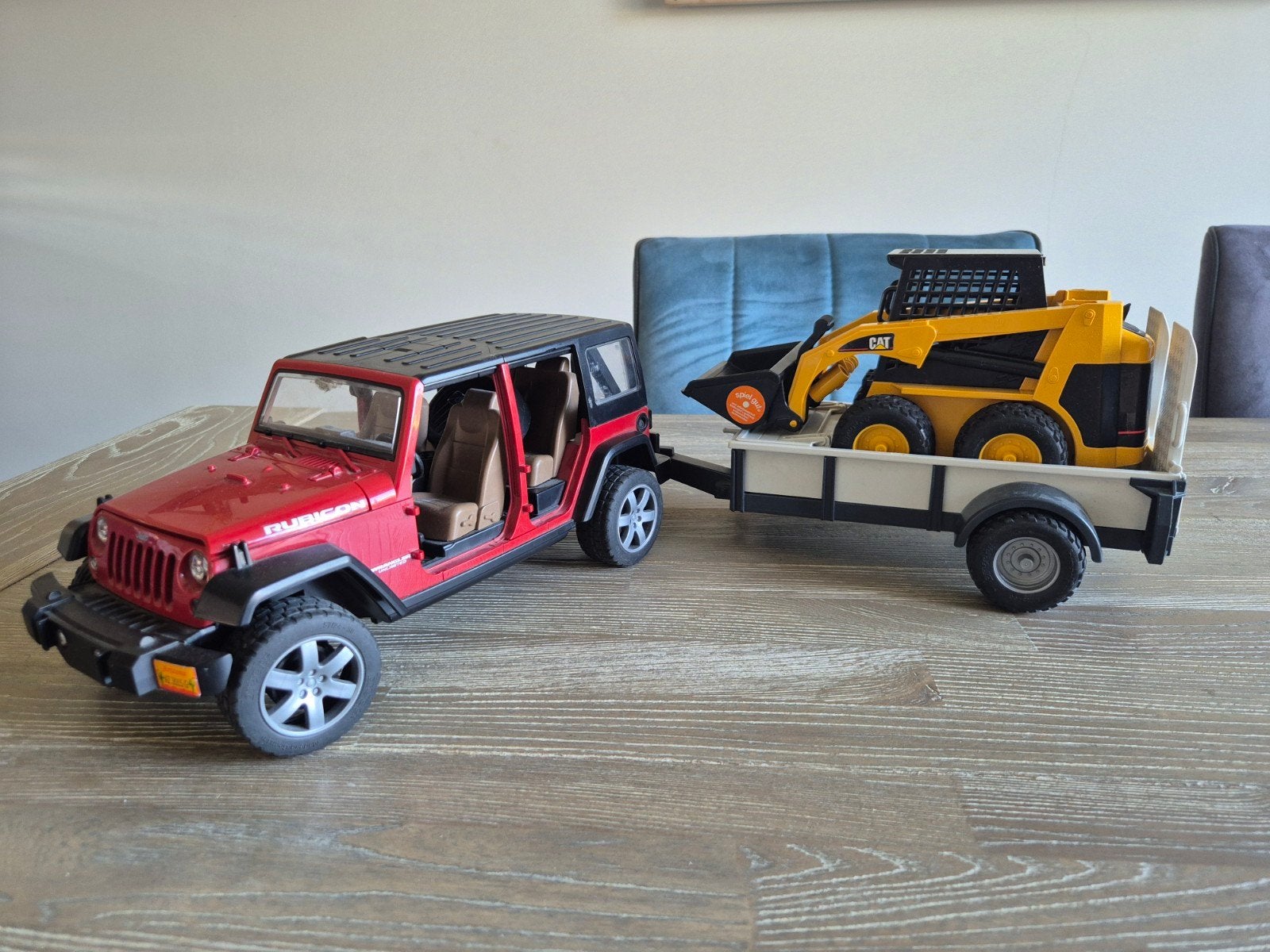 Bruder Jeep met aanhanger en CAT lader, Ophalen of Verzenden, Gebruikt, Overige merken