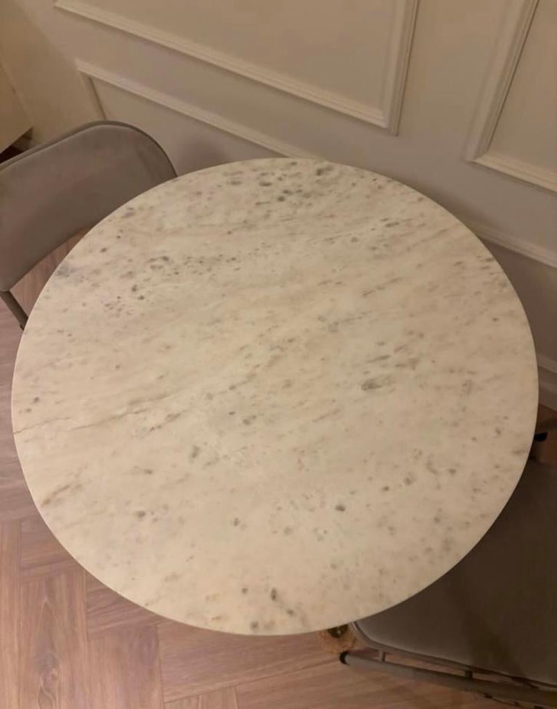 Ronde marmeren tafel met gouden onderstel, Ophalen, Zo goed als nieuw