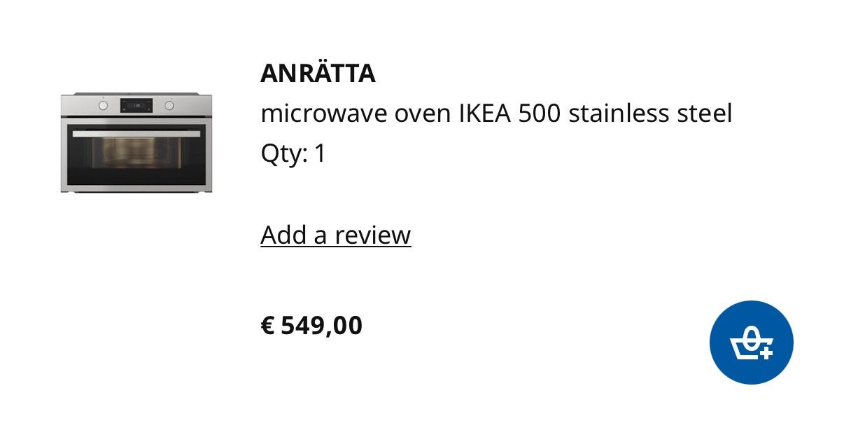 IKEA ANRÄTTA 500 Inbouw Magnetron Oven RVS, Witgoed en Apparatuur, Ophalen, IKEA, Inbouw, Magnetronfunctie