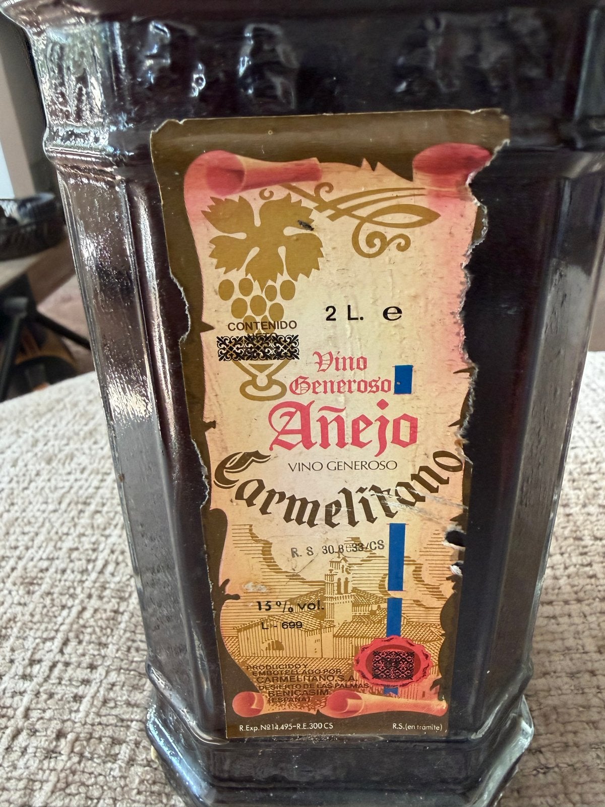 Vintage Spaanse wijnfles met kraantje - 2 liter, Ophalen of Verzenden